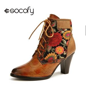 New Socofy Genuine Leather Lace Up Booties